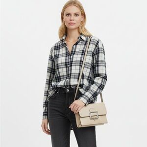 J. Crew “The Perfect Shirt” Plaid Button Down Top – Cream & Blue 100% Cotton XXS